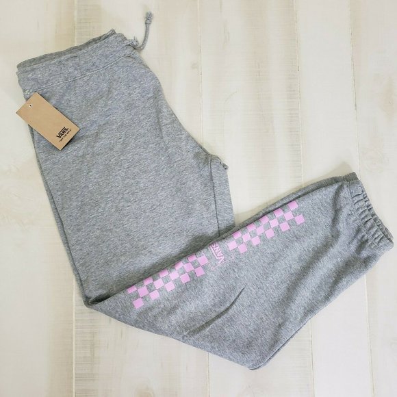 Vans Pants - Vans Women's Sweatpants XL Gray Pink Check Logo Mixed Up Fun X-large NWT Ladies